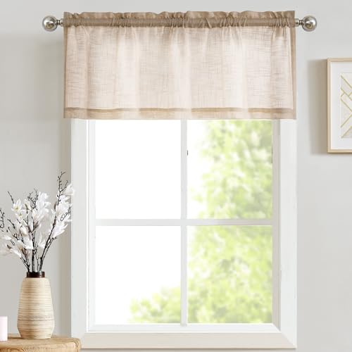 TOPICK Sheer Scheibengardine Braun Voile Bistrogardine 2er Set Transparent Gardine Gaze Schals Fensterschal Kurzstore Klein Fenster für Küche Wohnzimmer Landhaus 2 Stück 130B x 40H(cm) von TOPICK