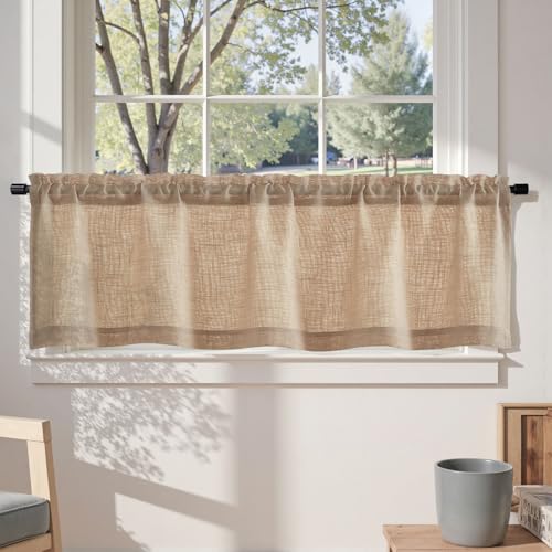 TOPICK Sheer Scheibengardine Braun Voile Bistrogardine 2er Set Transparent Gardine Gaze Schals Fensterschal Kurzstore Klein Fenster für Küche Wohnzimmer Landhaus 2 Stück 130B x 40H(cm) von TOPICK