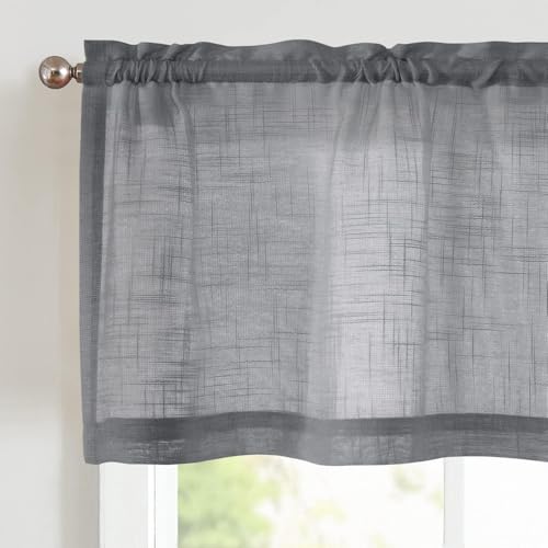 TOPICK Sheer Scheibengardine Grau Voile Bistrogardine Transparent Kurz Gardine Gaze Schals Fensterschal für Küche Wohnzimmer kleine Fenster Landhaus 2 Stück 130B x 40H(cm) von TOPICK