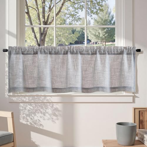 TOPICK Sheer Scheibengardine Grau Voile Bistrogardine Transparent Kurz Gardine Gaze Schals Fensterschal für Küche Wohnzimmer kleine Fenster Landhaus 1 Stück 130B x 40H(cm) von TOPICK