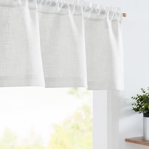 TOPICK Sheer Scheibengardine Weiß Voile Bistrogardine 2er Set Transparent Gardine Gaze Schals Fensterschal Kurzstore Klein Fenster für Küche Wohnzimmer Landhaus 2 Stück 130B x 40H(cm) von TOPICK