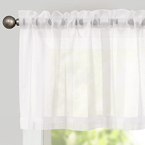 TOPICK Sheer Scheibengardinen mit Tunnelzug Transparent Bistrogadine Landhaus Streifen Voile Küchenvorhang Gestreift Küchengardinen Paarig für Badezimmer Klein Fenster 130cm x 35cm(BxH) Weiß von TOPICK