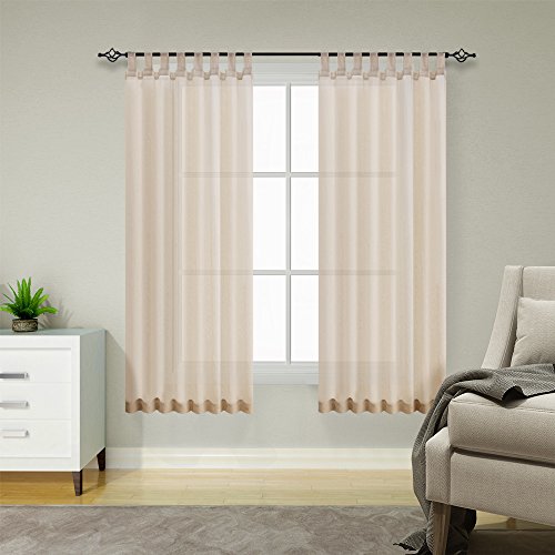 TOPICK Greige Leinenoptik Stores Gardinen mit Schlaufen Kurz Gardinen für Küche Wohnzimmer Schlafzimmer Fenster Vorhänge Transparent Durchsichtig Voile Landhausstil Modern 2er Set 145H x 140B (cm) von TOPICK