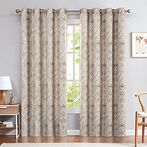 TOPICK Taupe Blickdicht Vorhänge Wärmeisoliert Verdunkelungsvorhang mit Ösen Blumen Muster Vintage Leinenoptik Gardine Lichtdicht Thermovorhang für Wohnzimmer Schlafzimmer 2 Stück 130x245cm(BxH) von TOPICK