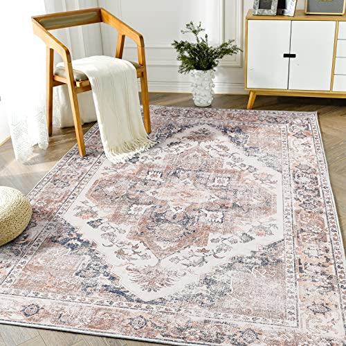 TOPICK Teppich, 90 x 150 cm, für Eingangsbereich, Blumenmuster, Hellrot, mehrere Teppiche, orientalischer Teppich, Vintage, faltbar, dünner Teppich, Chenille-Druck, Vintage-Küchenteppich, Flur, von TOPICK