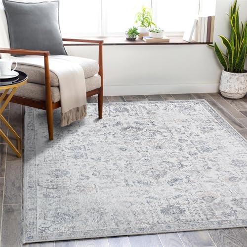 TOPICK Teppich 120x180cm Chenille Vintage Grau Teppich Innentür Faltbar Dünne Teppich Retro Teppichläufer Mehrfarbiger Druck Land Boho Teppich rutschfeste Küche Schlafzimmer Wohnzimmer Esszimmer von TOPICK