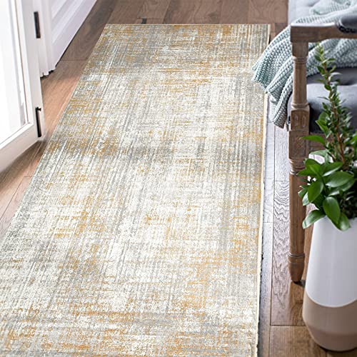 TOPICK Teppich Abstrakt Kurzflor Dünne Teppiche Bunt Verwischt Geometrisch Gitter Design Teppichläufer Braun Schlafzimmer Wohnzimmer Esszimmer Arbeitszimmer Büro Läufer Faltbar 90x150cm Taupe von TOPICK