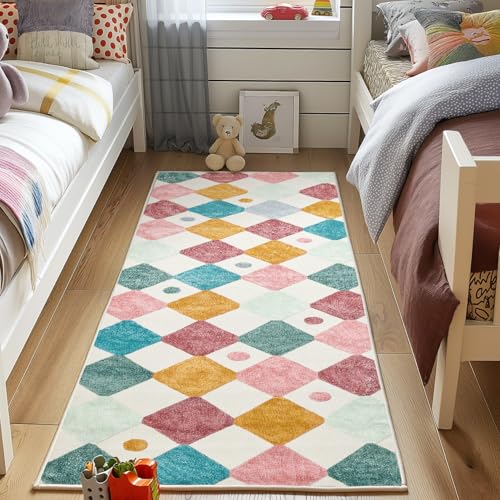 TOPICK Teppich Fußmatte Waschbar Fussmatte Innen Außen Kurzflor Weich Modern Rauten Teppich 90x150cm Geometrischer Antibakterieller Faltbar Rutschfest Türmatte für Eingangs Küche Kinderzimmer Konfetti von TOPICK