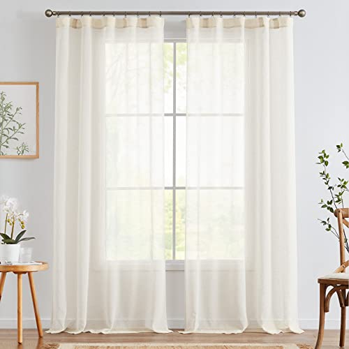 TOPICK Leinen Gardinen mit Kräuselband, Halbtransparent Leinenstruktur Vorhänge, Sheer Voile Vorhang Modern für Schlafzimmer Wohnzimmer, Lichtfilternde Fensterdekorationen, 2er Set 140x225CM Natur von TOPICK