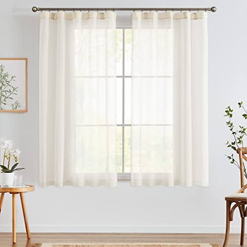 TOPICK Leinen Gardinen mit Kräuselband, Halbtransparent Leinenstruktur Vorhänge, Sheer Voile Vorhang Modern für Schlafzimmer Wohnzimmer, Lichtfilternde Fensterdekorationen, 2er Set 140x145CM Natur von TOPICK