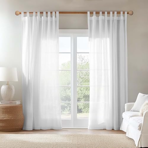 TOPICK Weiß Gardinen mit Schlaufen Einfarbig Gardinen für Wohnzimmer Schlafzimmer Fenster Transparent Durchsichtig Stores Landhausstil Modern Fenstergardinen 2er Set 140B x 225H (cm) von TOPICK
