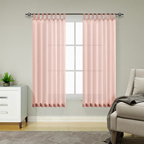 TOPICK Einfarbig Gardinen für Wohnzimmer Kinderzimmer Mädchen Schlafzimmer Rosa Gardinen mit Schlaufen Transparent Durchsichtig Stores Landhausstil Modern Fenstergardinen 2er Set 140B x 145H (cm) von TOPICK
