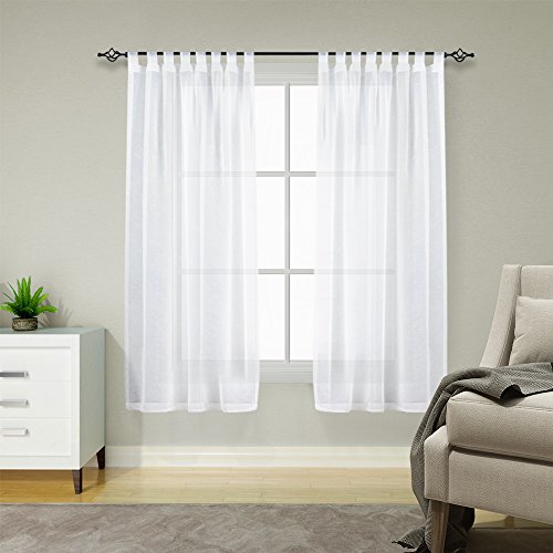 TOPICK Weiß Gardinen mit Schlaufen Einfarbig Gardinen für Wohnzimmer Schlafzimmer Fenster Transparent Durchsichtig Stores Landhausstil Modern Fenstergardinen 2er Set 140B x 175H (cm) von TOPICK