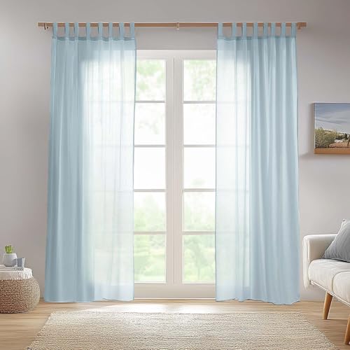 TOPICK Einfarbig Gardinen für Wohnzimmer Kinderzimmer Junge Schlafzimmer Blau Gardinen mit Schlaufen Transparent Durchsichtig Stores Landhausstil Modern Fenstergardinen 2er Set 225H x 140B (cm) von TOPICK