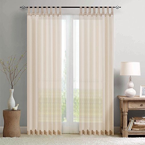 TOPICK Greige Leinenoptik Stores Gardinen mit Schlaufen Kurz Gardinen für Küche Wohnzimmer Schlafzimmer Fenster Vorhänge Transparent Durchsichtig Voile Landhausstil Modern 2er Set 245H x 140B (cm) von TOPICK
