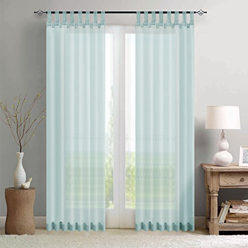 TOPICK Voile Gardinen mit Schlaufen Sheer Vorhänge Transparent Vorhang Gaze Paarig Schals Fensterschal Wohnzimmer Schlafzimmer Küche 245 cm x 140 cm(H x B) 2er-Set Blau von TOPICK