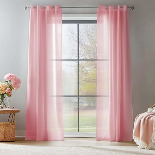 TOPICK Voile Vorhang Mit Ösen Sheer Vorhänge Transparent Gardine Gaze Paarig Ösenschals für Wohnzimmer Schlafzimmer 225 cm x 140 cm(HxB) 2er - Set Rosa von TOPICK