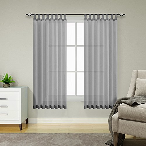 TOPICK Einfarbig Gardinen für Wohnzimmer Schlafzimmer Fenster Grau Gardinen mit Schlaufen Transparent Durchsichtig Stores Landhausstil Modern Fenstergardinen 2er Set 145H x 140B (cm) von TOPICK