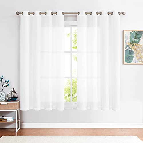 TOPICK Gardinen mit Ösen, Vorhänge Wohnzimmer Leinen Leinenoptik Vorhang halbtransparent Lichtfilterung perfekt für Schlafzimmer Bauernhaus Ösenschal 130x145cm Weiß 2er Set von TOPICK