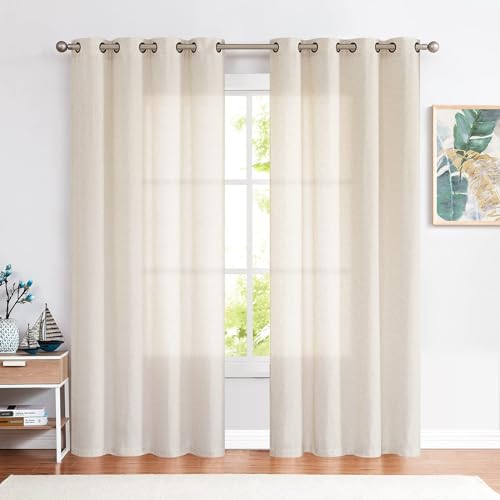 TOPICK Gardinen mit Ösen, Vorhänge Wohnzimmer Leinen Beige Leinenoptik Vorhang halbtransparent Lichtfilterung perfekt für Schlafzimmer Bauernhaus Ösenschal 130x225cm Natur 2er Set von TOPICK