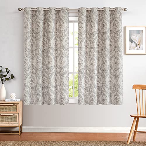 TOPICK Blickdicht Vorhänge Wärmeisoliert Verdunkelungsvorhang mit Ösen Blumen Muster Vintage Leinenoptik Gardine Lichtdicht Thermovorhang für Wohnzimmer Schlafzimmer 2 Stück 130x145cm(BxH) Grau von TOPICK