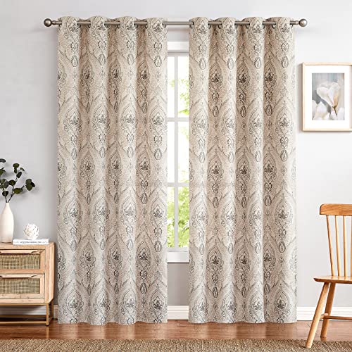 TOPICK Blickdicht Vorhänge Wärmeisoliert Verdunkelungsvorhang mit Ösen Blumen Muster Vintage Leinenoptik Gardine Lichtdicht Thermovorhang für Wohnzimmer Schlafzimmer 2 Stück 130x225cm(BxH) Taupe von TOPICK