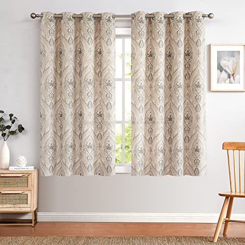 TOPICK Blickdicht Vorhänge Wärmeisoliert Verdunkelungsvorhang mit Ösen Blumen Muster Vintage Leinenoptik Gardine Lichtdicht Thermovorhang für Wohnzimmer Schlafzimmer 2 Stück 130x145cm(BxH) Taupe von TOPICK