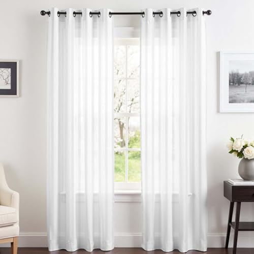 TOPICK Weiß Gardinen H 225 x B 140 (cm) Streifen Vorhänge mit Ösen Stores für Wohnzimmer Schlafzimmer Fenster Voile Gestreifte Durchscheinend Modern Stores Transparent Fenstergardinen von TOPICK