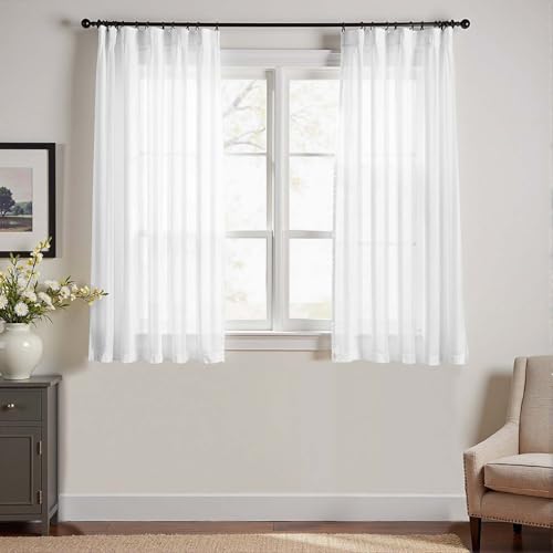 TOPICK Weiß Gardinen mit Kräuselband Streifen Vorhänge Stores für Wohnzimmer Fenster Voile Gestreifte Durchscheinend Sheer Vorhang für Schienensystem mit Verdeckten Schlaufen 2er Set 140Bx145H (cm) von TOPICK