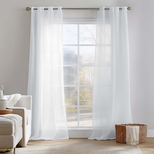 TOPICK Voile Vorhang Mit Ösen Sheer Vorhänge Transparent Gardine Gaze Paarig Ösenschals für Wohnzimmer Schlafzimmer 245 cm x 140 cm(HxB) 2er - Set Weiß von TOPICK