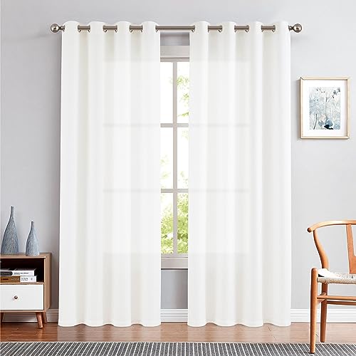 TOPICK Weiß Vorhänge Halbtransparent Gardinen mit Ösen Lichtfilterung Privarsphäre Ösenvorhang für Wohnzimmer Schlafzimmer 130B x 225H(cm) 2 Stücke von TOPICK