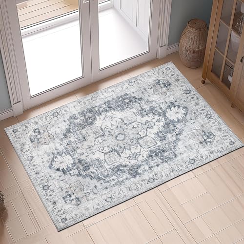 TOPICK Ziegelrot Läufer Flur Teppich Waschbar Superdünne Vintage Kurzflor Orientalischer Lang Küchenteppich Schlafzimmer Wohnzimmer Esszimmer Büro Faltbar Flower Teppichläufer Rot 90x150cm von TOPICK