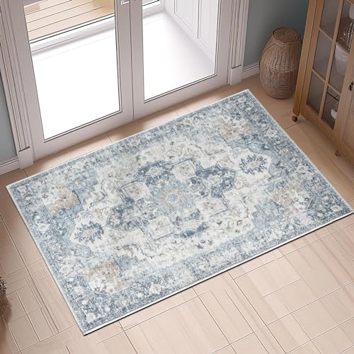 TOPICK Ziegelrot Läufer Flur Teppich Waschbar Superdünne Vintage Kurzflor Orientalischer Lang Küchenteppich Schlafzimmer Wohnzimmer Esszimmer Büro Faltbar Flower Teppichläufer Rot 90x150cm von TOPICK