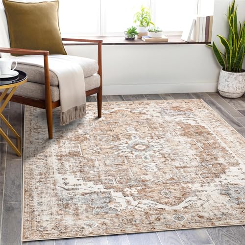 TOPICK Ziegelrot Teppich Floral Waschbar Superdünne Vintage Blumenteppich Faltbar Flower Kurzflor Läufer Orientalischer Teppichläufer Küchen Schlafzimmer Wohnzimmer Esszimmer Büro Rot 120x180cm von TOPICK