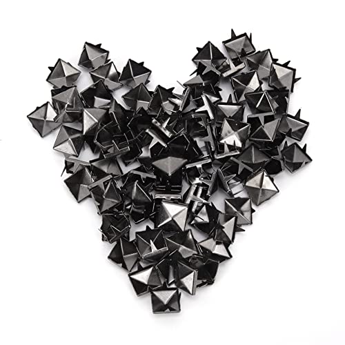 100 Stück Nieten, 9 Mm Lederhandwerk Nieten Spikes Nieten Vierbackennieten Dekorative Schuhe Niete, Messing Punk Nieten Kupfer Quadratische Nieten für Punk Handwerk Leder (Silber schwarz) von TOPINCN