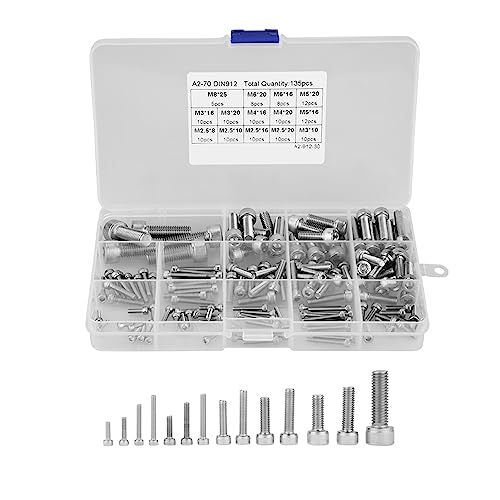 135pcs/set M2.5 M3 M4 M5 M6 M8 M8 Zylinderschrauben mit Innensechskant 304 Edelstahl Sortiert Schrauben Sortiment Kit von TOPINCN