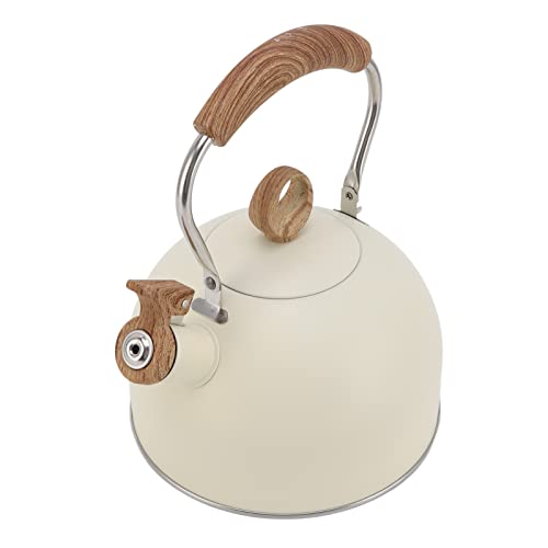 2,5 Liter Pfeifen Teekessel Herdplatten Teekessel Edelstahl Teekanne mit Griff für Elektroherd Gasherd Wasserkocher Teemaschinen(Beige) von TOPINCN