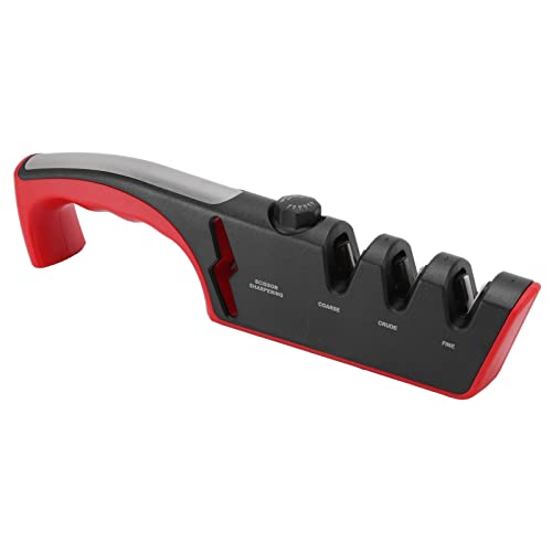 3-Stufen-Messerschärfer, Schwarzes, Multifunktionales, Angepasstes Messer- und Scherenschärfer-Werkzeug, Ergonomischer Messerschärfer für die Küche zu Hause (Rot) von TOPINCN