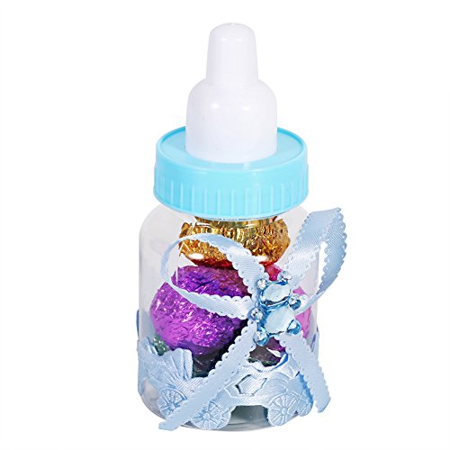 50 Stück Babyflaschen Duschbevorzugung Mini Plastik Süßigkeitsflasche, Süßigkeiten Schokoladenflaschen Box für Babyparty (Blau) von TOPINCN