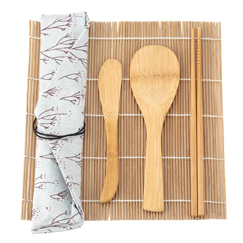 9 teile/satz Bambus Sushi Kit Enthält 2 Rollmatten, 5 Paar Essstäbchen mit Aufbewahrungstasche, Paddel, Spreizer Anfänger Sushi Making DIY Kit von TOPINCN