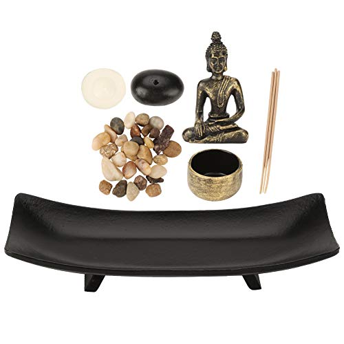 Buddha-Kerzenständer-Set mit Buddha aus Kunstharz, Teelichthalter aus Glas, Räucherstäbchen und Halter, Dekorationssteine ​​für Heimdekoration und Meditation von TOPINCN