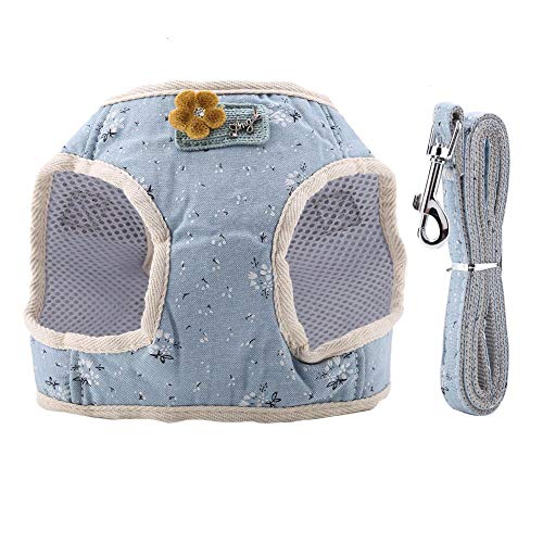 Hunde Weste Harness Baumwollmischung Pup Trainingsleine Breathable Cat Dog Brustgurt mit Zugseil Haken Schleife für kleine Haustiere(S-Blau) von TOPINCN