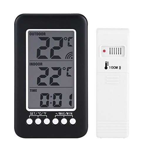 Innen-Außen-Thermometer, Drahtloses LCD-Digital-Temperaturmessgerät, Raumthermometer, Temperaturanzeige mit Zeit- und Temperaturüberwachung von TOPINCN