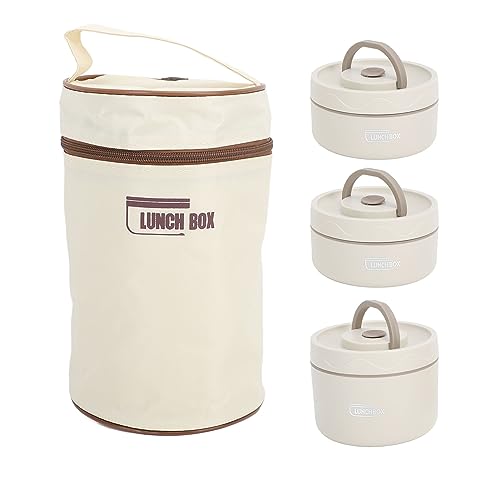 Isolierte Bento-Lunchbox, Tragbarer Lebensmittelbehälter aus Edelstahl mit Tasche, Besteckset (Beige) von TOPINCN
