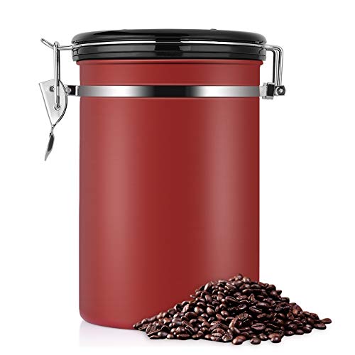 TOPINCN Kaffeebehälter, 1,8 L Lebensmittelbehälter Großer Luftdichter Schwarzer Küchenbehälter aus Edelstahl für Kaffee und Bohnen(Rot) von TOPINCN