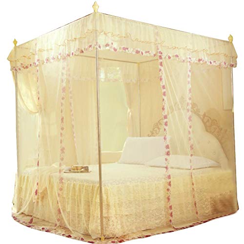 TOPINCN Luxury Princess Moskitonetz Baldachin mit Öffnungen auf 3 Seiten Bettvorhang für Mädchen, Kingsize-Betten, mühelose Montage 120 * 200 * 200 gelb von TOPINCN