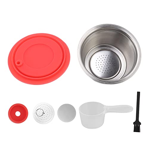 Nachfüllbarer Kaffeekapselbecher, Wiederverwendbare Kaffeepads Edelstahl-Kaffeefilterbecher-Set mit Pulverdeckel für Dolce Gusto Espresso-Kapsel-Kaffeemaschine(Rot) von TOPINCN