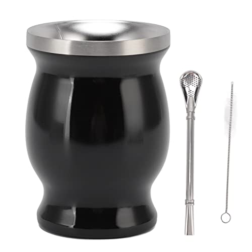 Natürliche Kürbis-Teetasse, 230 Ml/7,7 Oz Doppelwandiges Teetassen-Set, Traditionelle Mate-Tasse mit Strohlöffel und Reinigungsbürste Zum Kaffeetrinken (schwarz) von TOPINCN