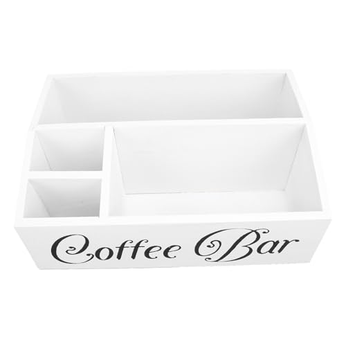 Organizer der Kaffeestation mit 4 Fächern, Kaffeeschotenhalter Holz Kaffeebar Bin Box Snack Organizer Kaffee und Tee Organizer Kaffeebar Accessoires für Arbeitsplatte (weiß) von TOPINCN