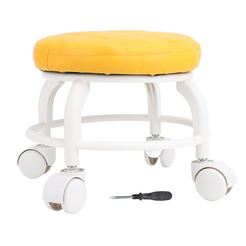 Rollender Hocker, Schweres Gewicht Niedriger Rollensitz Moderner PU -Leder Niedriger Runder Rollhock Stuhl Stuhl Schwenkschwenk mit Niedrigem Roller Stuhl Kleiner Hocker für Home (ORANGE) von TOPINCN
